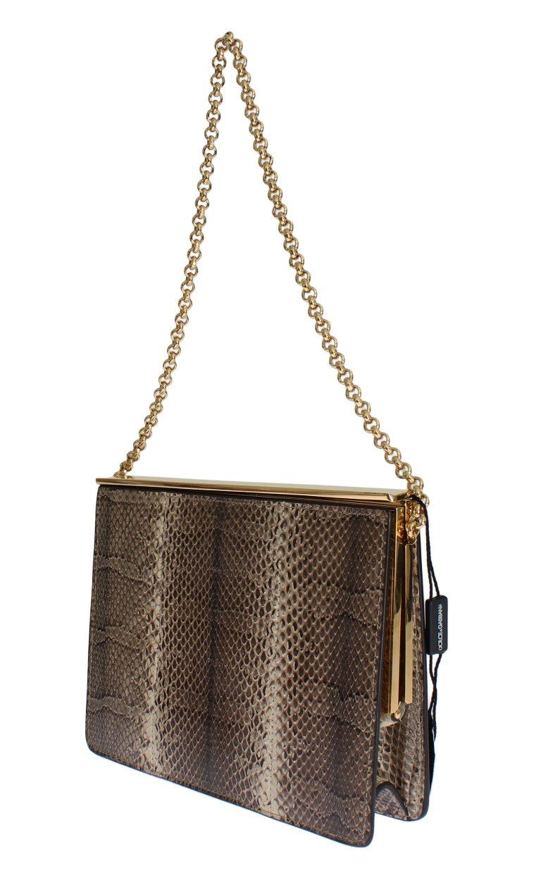 Beige Snakeskin Ayers Clutch Bag