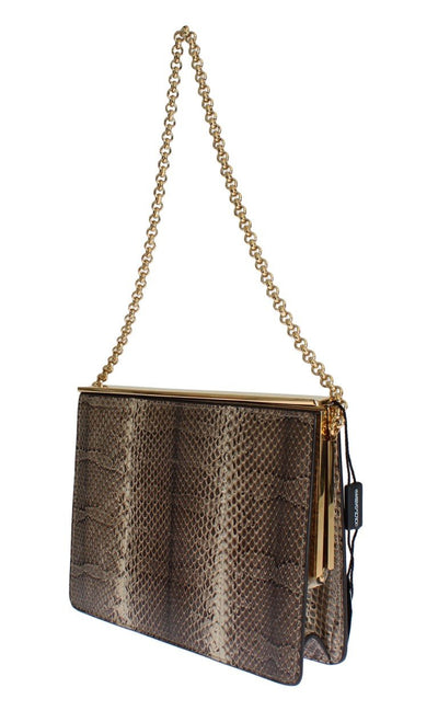 Beige Snakeskin Ayers Clutch Bag