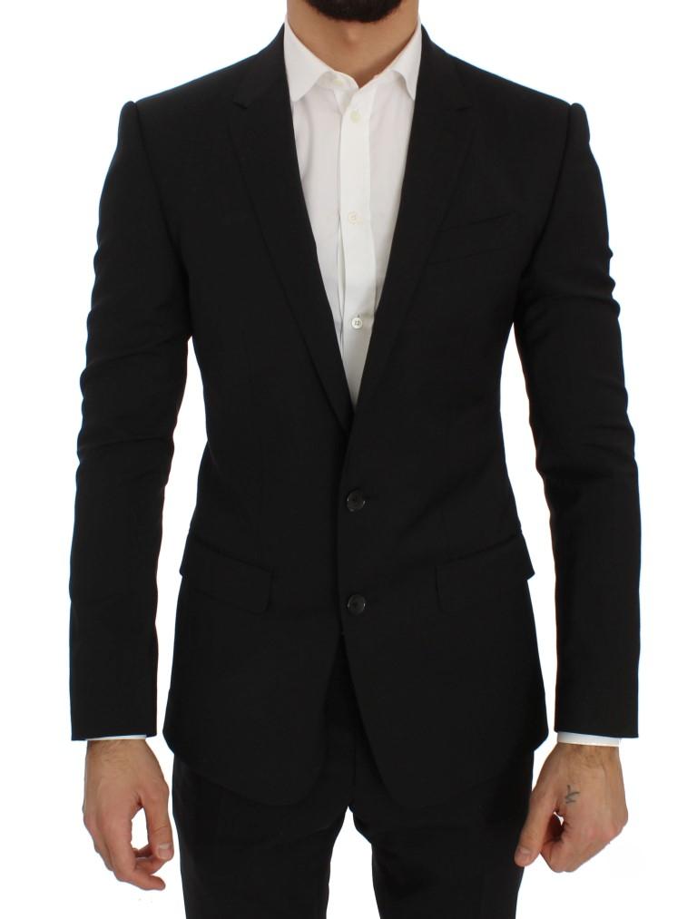 Black Wool Stretch Slim Blazer Jacket