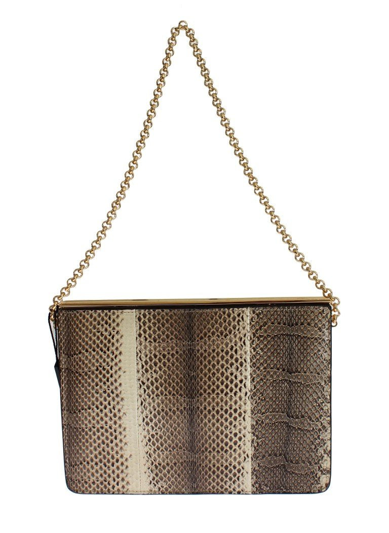 Beige Snakeskin Ayers Clutch Bag