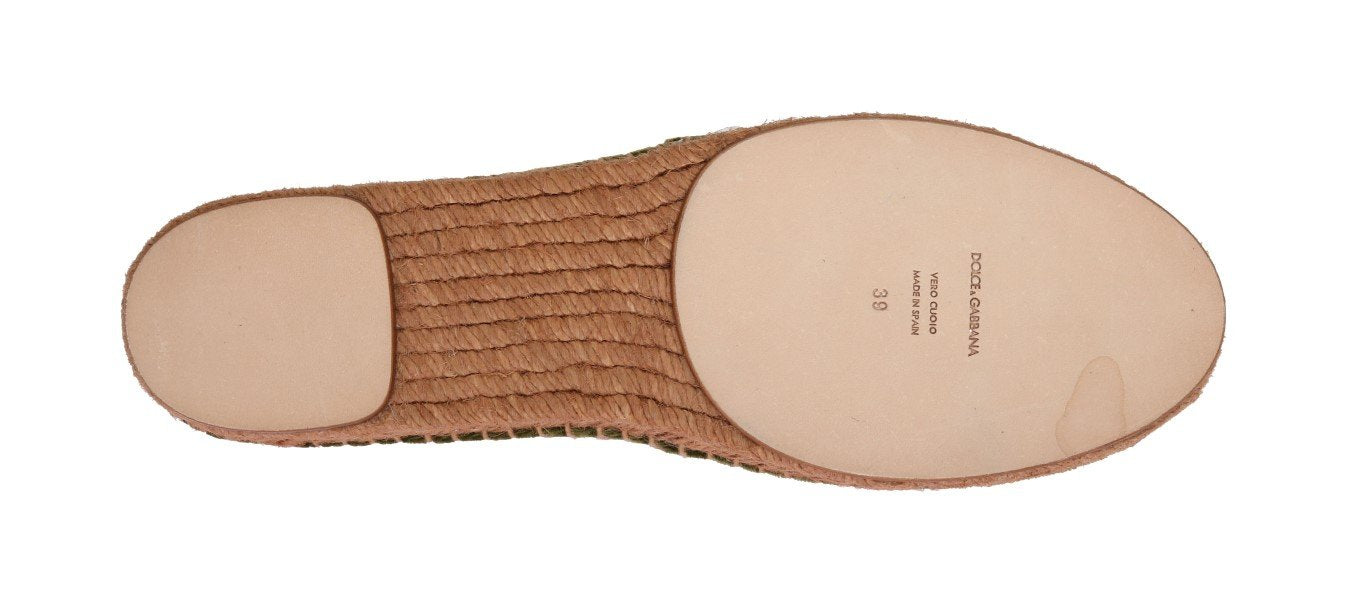 Green Velvet Crystal Espadrilles Shoes