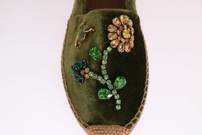 Green Velvet Crystal Espadrilles Shoes
