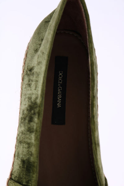 Green Velvet Crystal Espadrilles Shoes