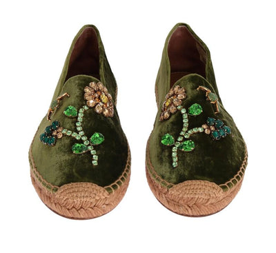Green Velvet Crystal Espadrilles Shoes