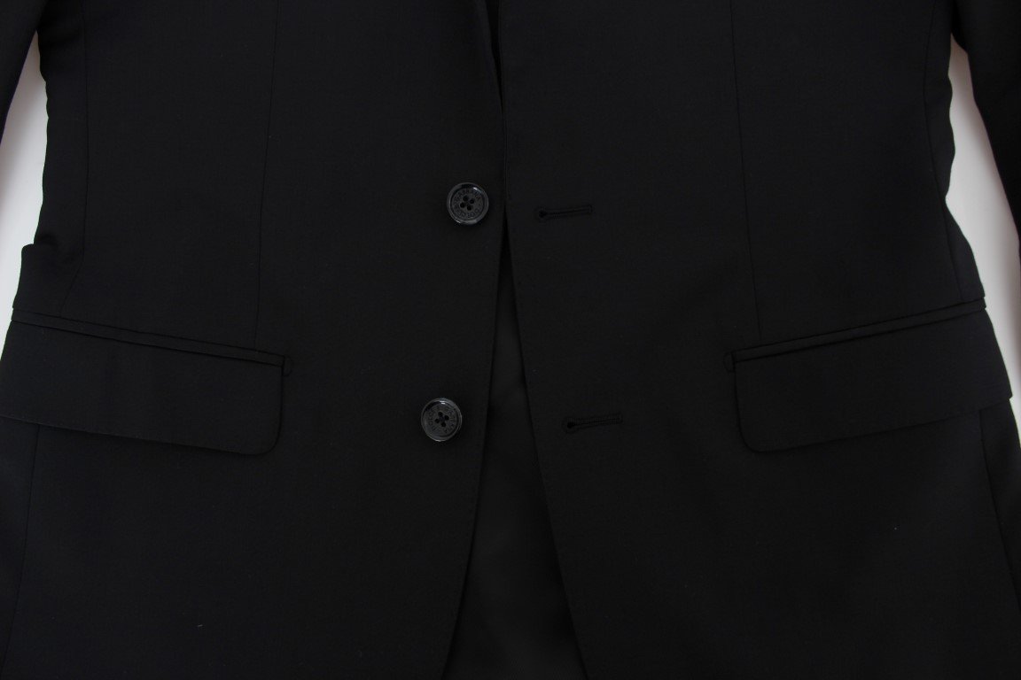 Black Wool Stretch Slim Blazer Jacket