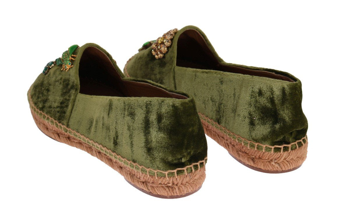 Green Velvet Crystal Espadrilles Shoes