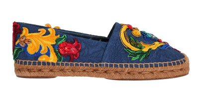 Blue Brocade Crystal Espadrilles Shoes
