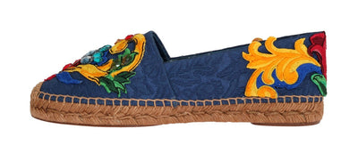 Blue Brocade Crystal Espadrilles Shoes