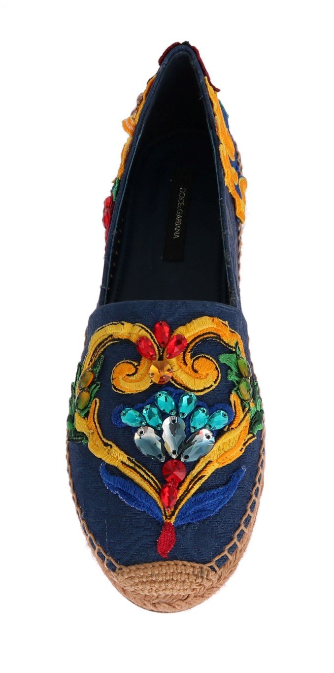Blue Brocade Crystal Espadrilles Shoes