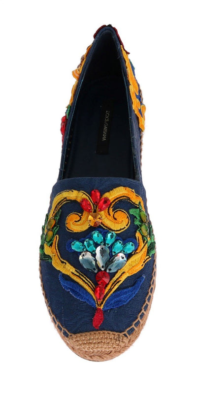 Blue Brocade Crystal Espadrilles Shoes