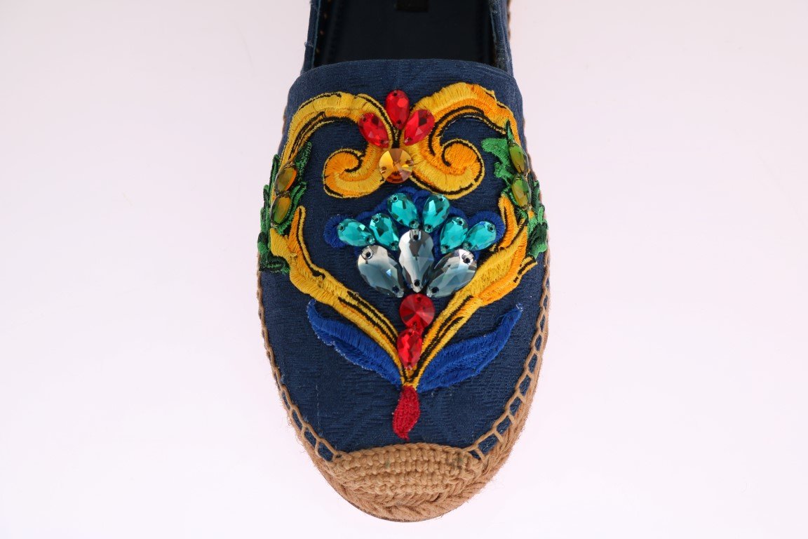 Blue Brocade Crystal Espadrilles Shoes