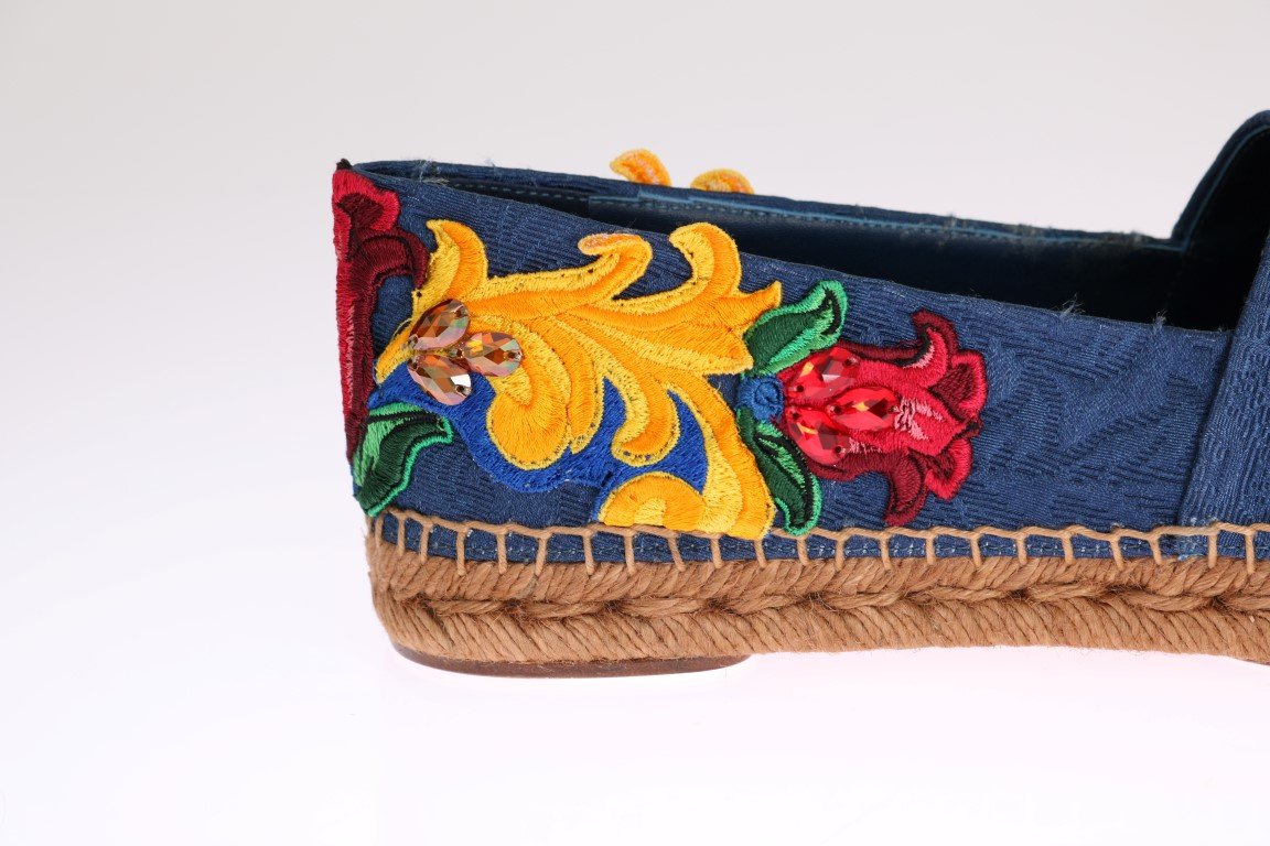 Blue Brocade Crystal Espadrilles Shoes