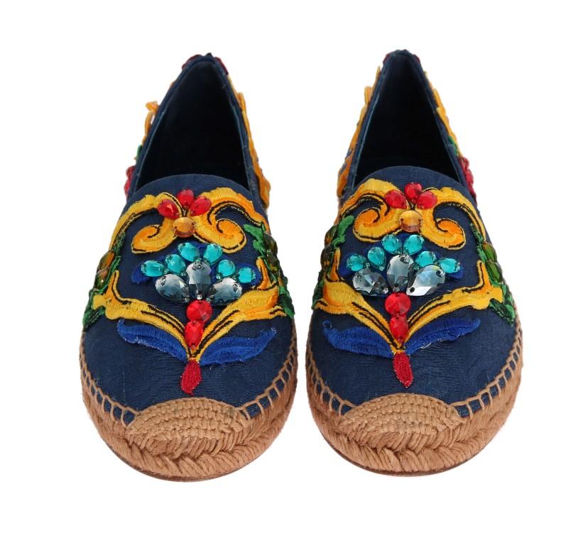 Blue Brocade Crystal Espadrilles Shoes