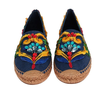 Blue Brocade Crystal Espadrilles Shoes
