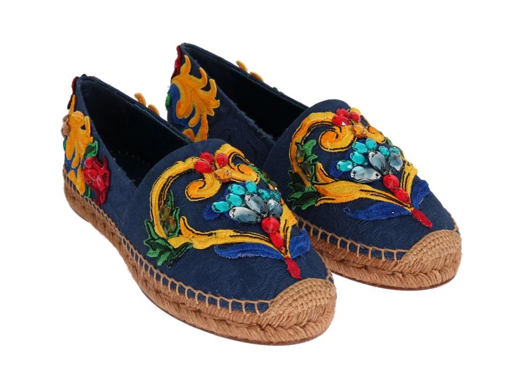 Blue Brocade Crystal Espadrilles Shoes