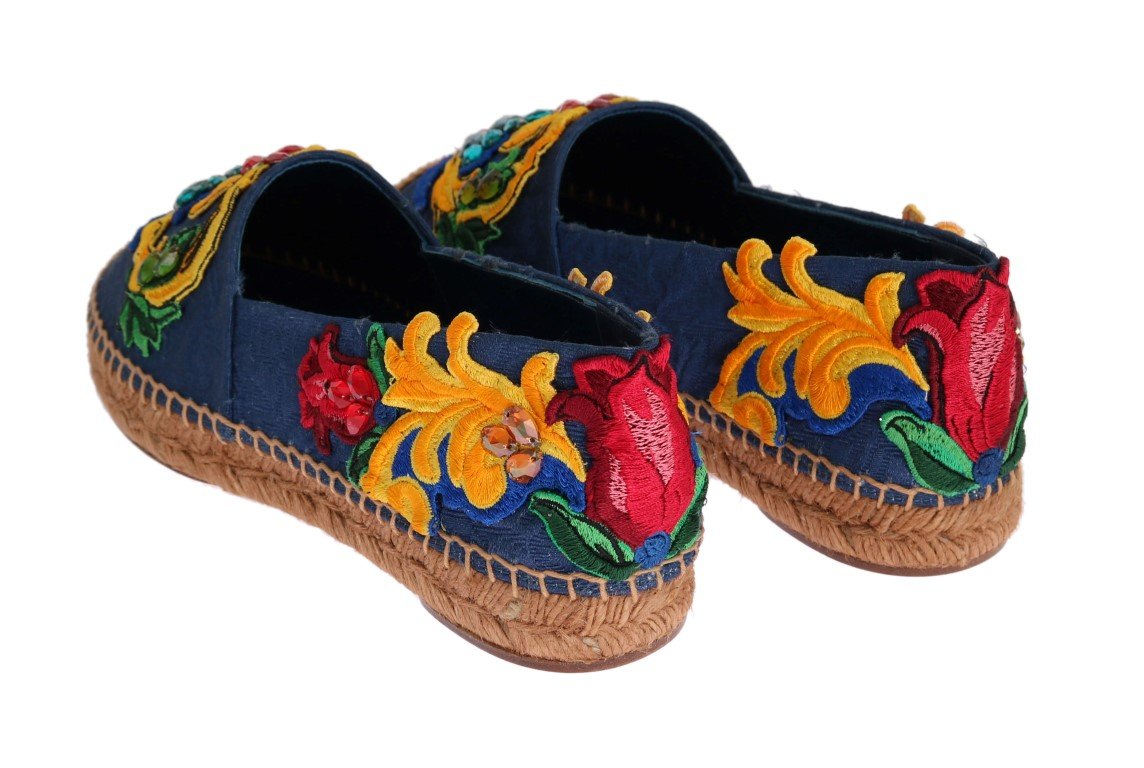 Blue Brocade Crystal Espadrilles Shoes