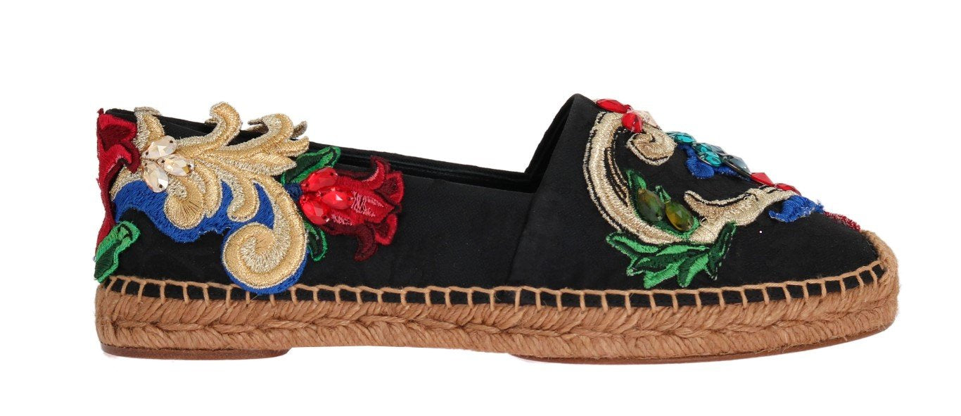 Black Brocade Crystal Espadrilles Shoes