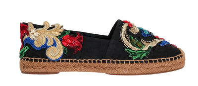 Black Brocade Crystal Espadrilles Shoes