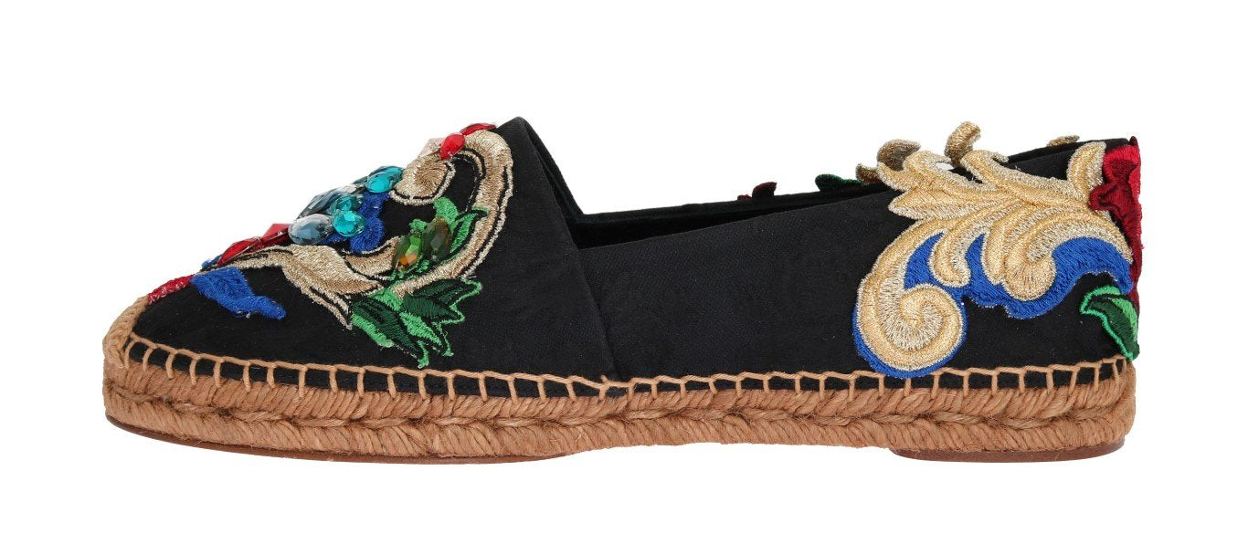 Black Brocade Crystal Espadrilles Shoes
