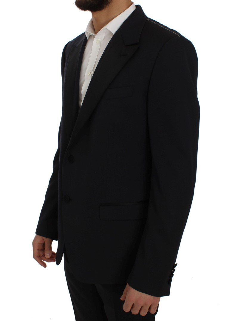 Blue Wool Silk Slim Fit Blazer Jacket