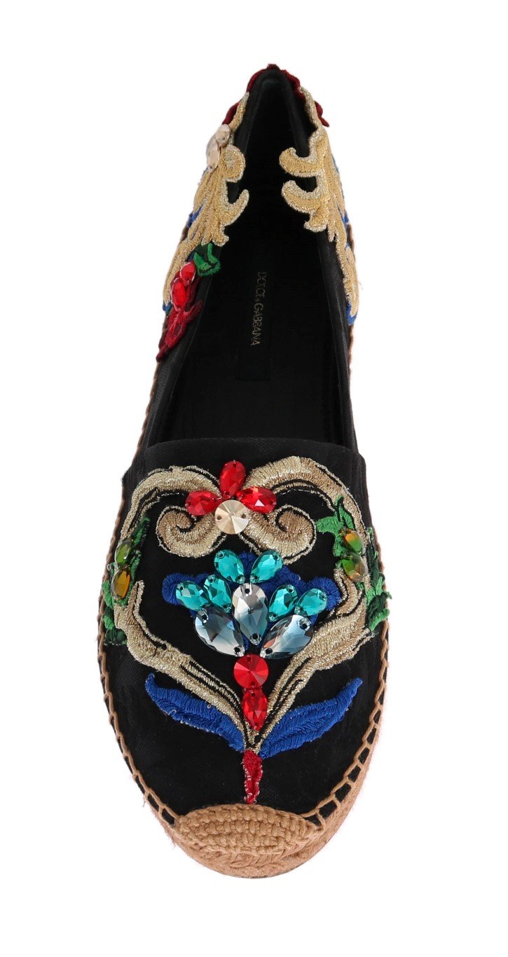 Black Brocade Crystal Espadrilles Shoes
