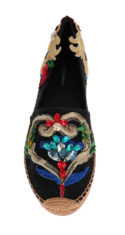 Black Brocade Crystal Espadrilles Shoes