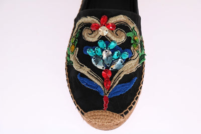 Black Brocade Crystal Espadrilles Shoes