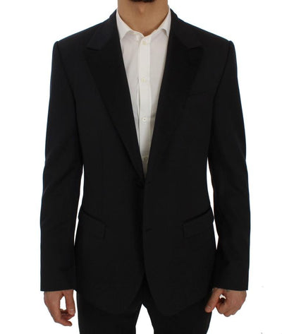 Blue Wool Silk Slim Fit Blazer Jacket