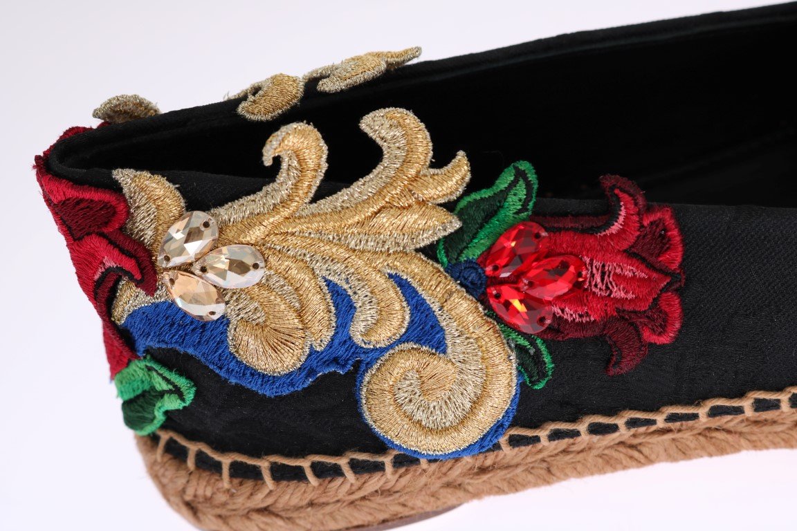 Black Brocade Crystal Espadrilles Shoes