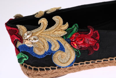 Black Brocade Crystal Espadrilles Shoes