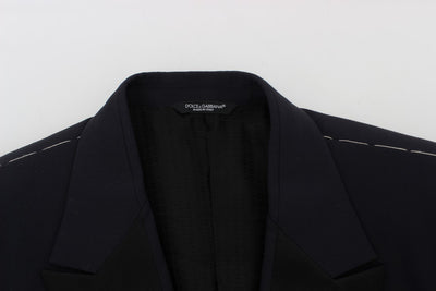 Blue Wool Silk Slim Fit Blazer Jacket