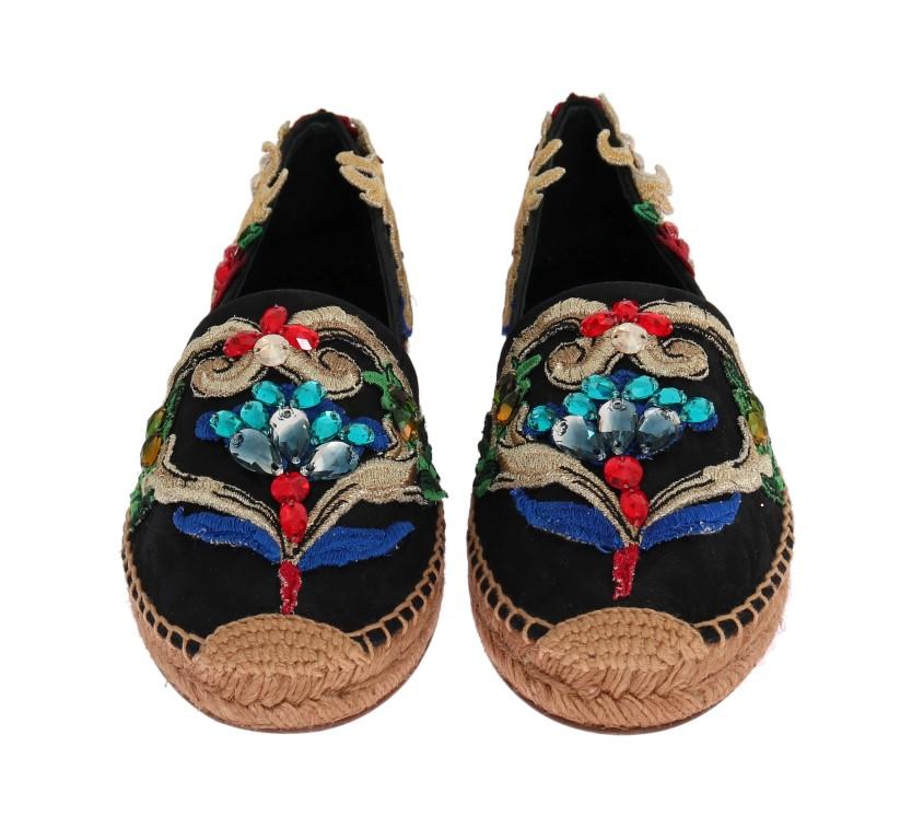 Black Brocade Crystal Espadrilles Shoes
