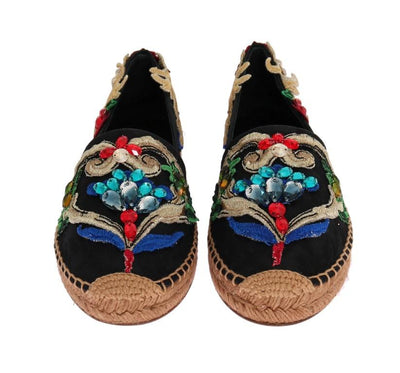 Black Brocade Crystal Espadrilles Shoes