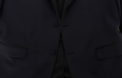 Blue Wool Silk Slim Fit Blazer Jacket