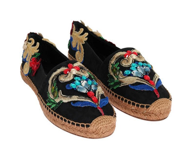 Black Brocade Crystal Espadrilles Shoes