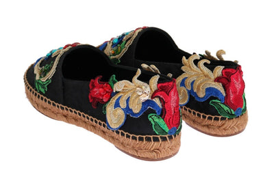 Black Brocade Crystal Espadrilles Shoes