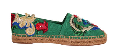 Green Brocade Crystal Espadrilles Shoes