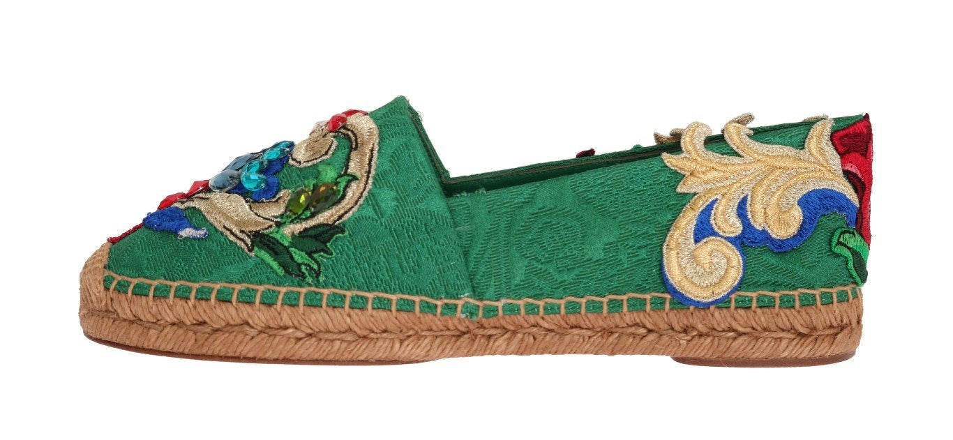 Green Brocade Crystal Espadrilles Shoes