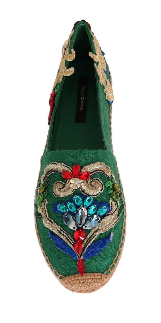 Green Brocade Crystal Espadrilles Shoes