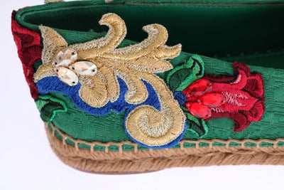 Green Brocade Crystal Espadrilles Shoes