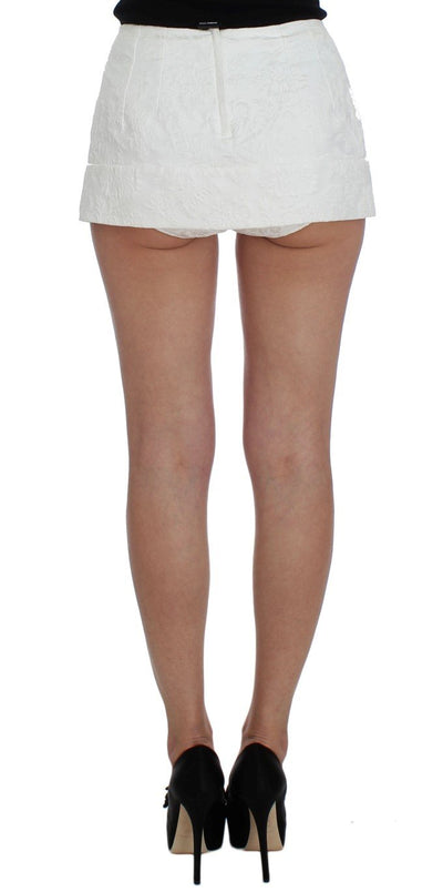 White Floral Brocade Shorts