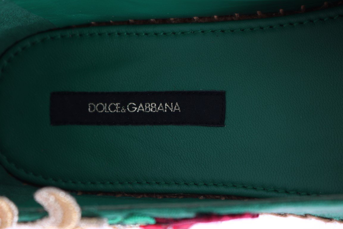 Green Brocade Crystal Espadrilles Shoes