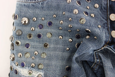 Blue Wash Stretch Crystal Studded Jeans
