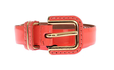 Pink Leather Gold Buckle Logo Waist Belt