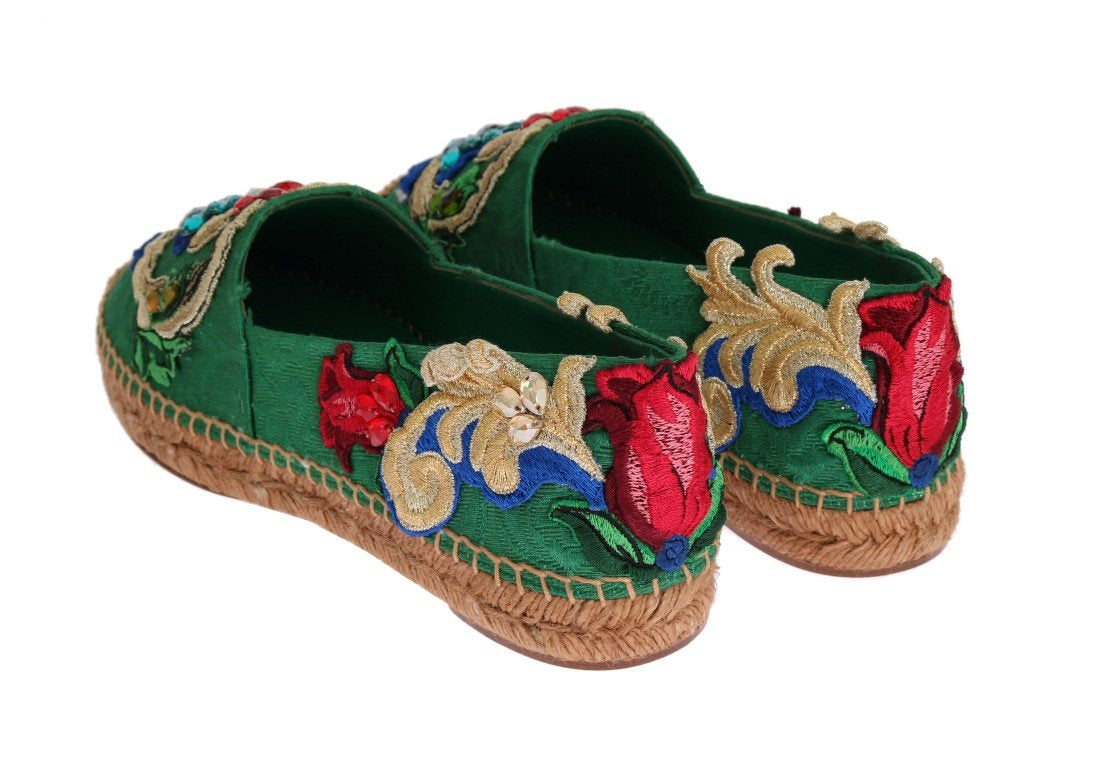 Green Brocade Crystal Espadrilles Shoes