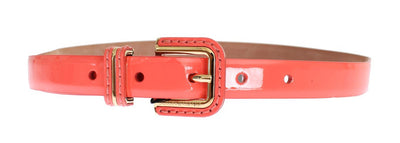 Pink Leather Gold Buckle Logo Waist Belt