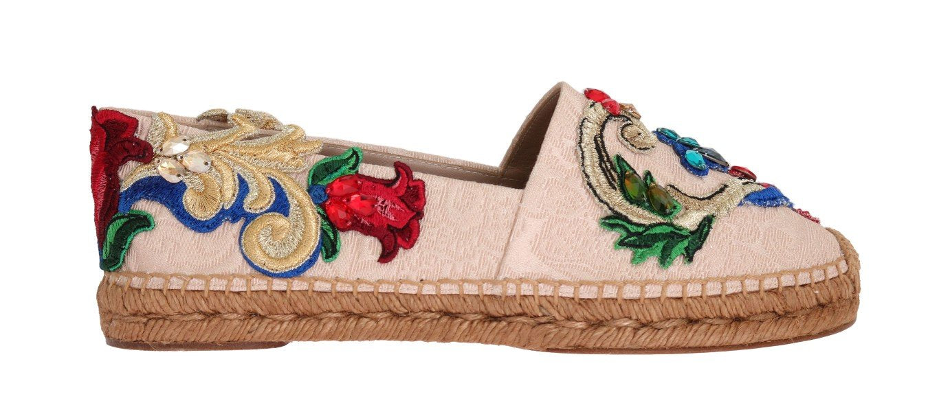Pink Brocade Crystal Espadrilles Shoes