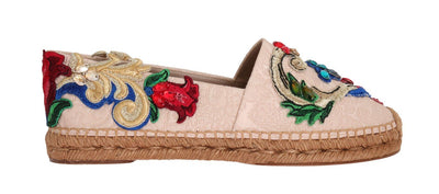Pink Brocade Crystal Espadrilles Shoes