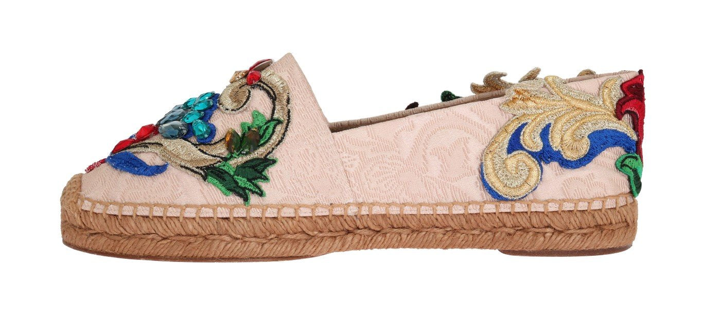 Pink Brocade Crystal Espadrilles Shoes
