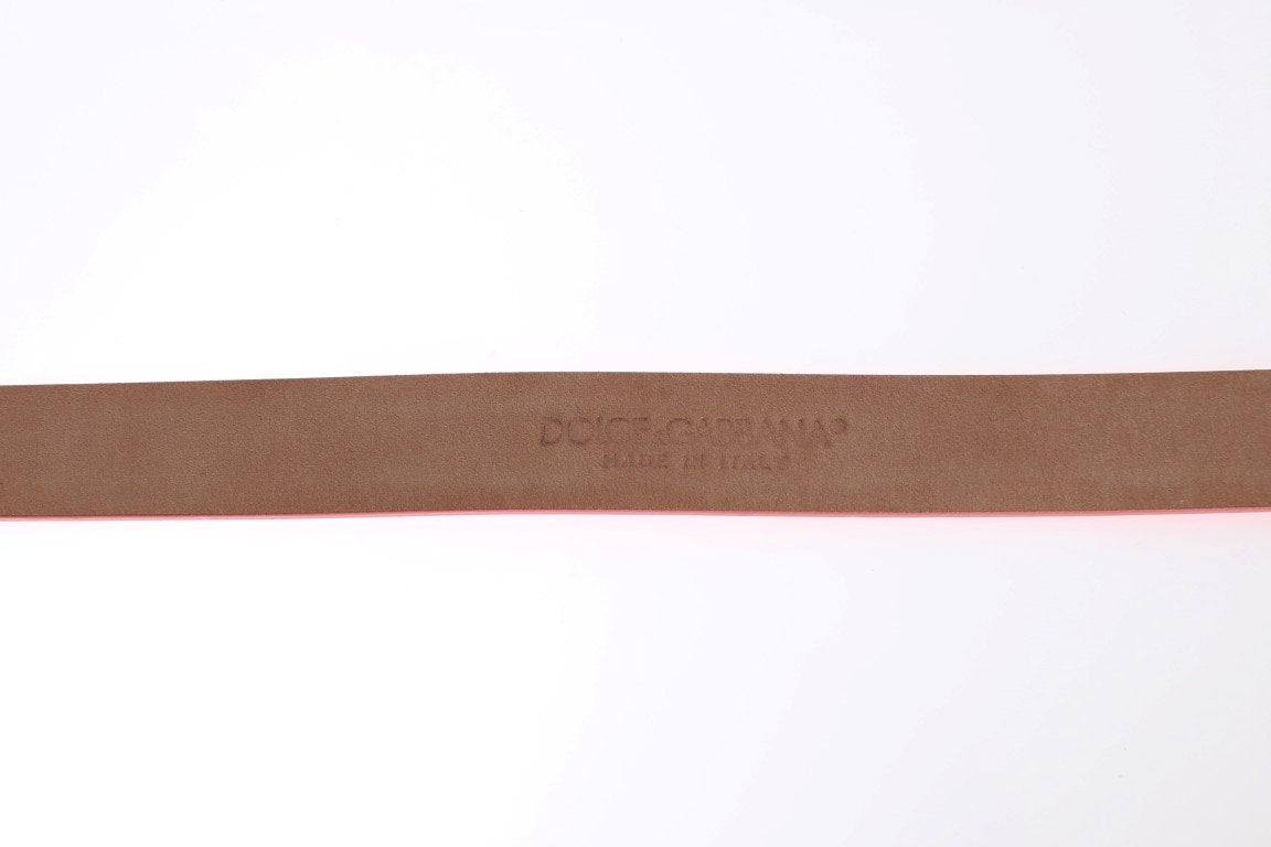 Pink Leather Gold Buckle Logo Waist Belt